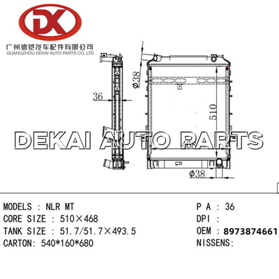 8973710110 radiateur en aluminium en plastique Isuzu Truck 8971771930 8973874661